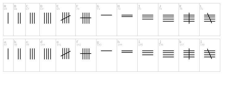 Tally Mark font map